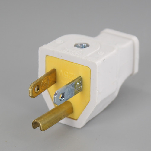 White - 3-Wire Grounded, Impact Resistant, Standard, Thermoplastic Straight Blade Plug