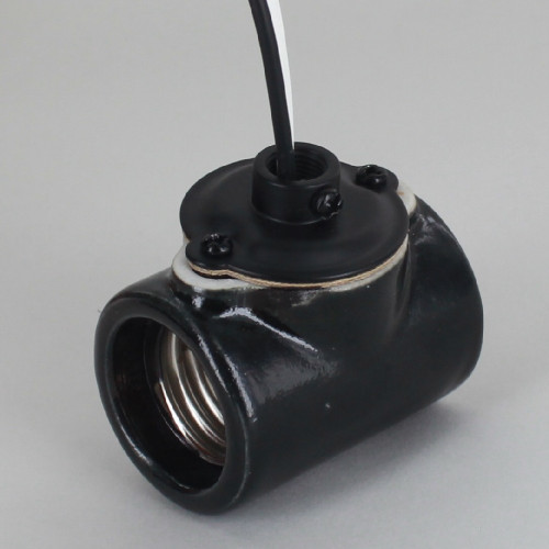 Black Porcelain E-26 Base Twin Socket with 1/8ips. Bushing and Wire Leads