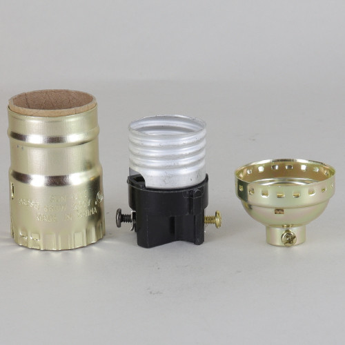 3 Terminal Keyless Lamp Socket with 1/8ips. Cap - Gilt Brass Plated Finish