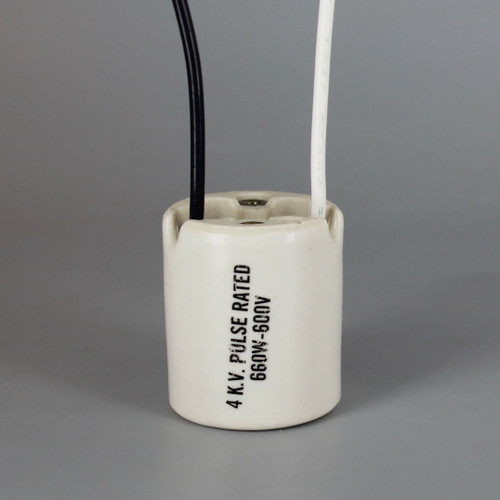 4KV Pulse Rated E-26 Medium Base Keyless Porcelain Lamp Socket with 6/32 Threaded Mounting Bushings