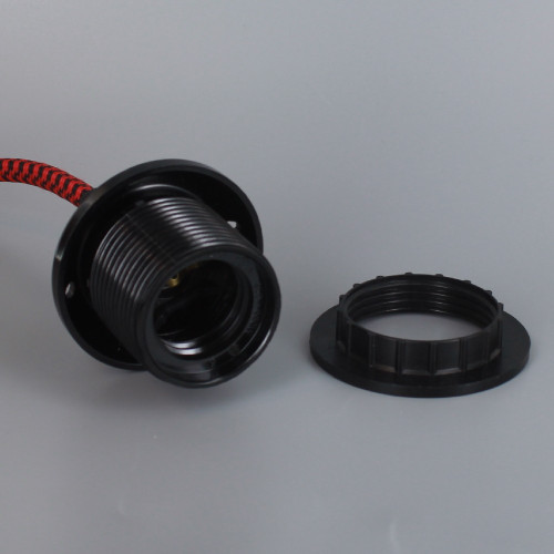 Black E-26 Phenolic Threaded Socket 1/8ips. Cap And Ring. Pre-wired 6ft Black/Red Houndstooth