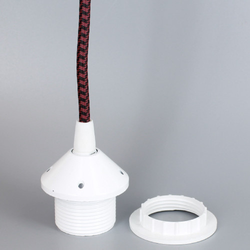 White E-26 Phenolic Threaded Socket 1/8ips. Cap And Ring. Pre-wired 6ft Black/Wine Houndstooth
