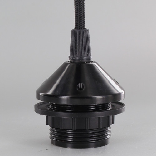 6ft Long Black Nylon Overbraid Pre-Wired E-26 Base Phenolic Threaded Pendant Style Socket With 1/8ips. Cap - Black