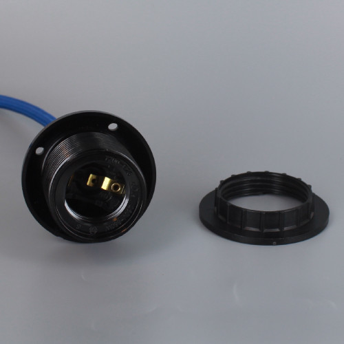 BLACK E-26 PHENOLIC THREADED SOCKET WITH 1/8IPS. CAP AND RING. PRE-WIRED 6FT Blue NYLON OVERBRAID