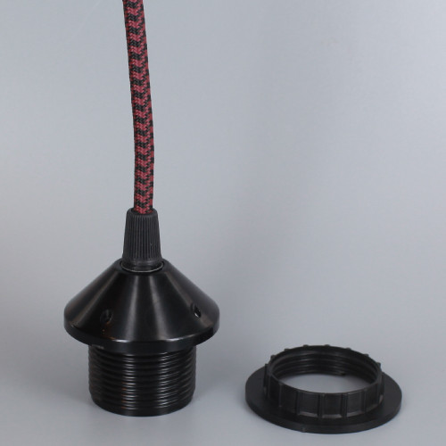 Black E-26 Phenolic Threaded Socket 1/8ips. Cap And Ring. Pre-wired 6ft Black/Wine Houndstooth