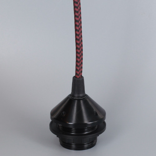 Black E-26 Phenolic Threaded Socket 1/8ips. Cap And Ring. Pre-wired 6ft Black/Wine Houndstooth