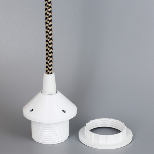 White E-26 Phenolic Threaded Socket 1/8ips. Cap And Ring. Pre-wired 6ft Black/Beige Houndstooth