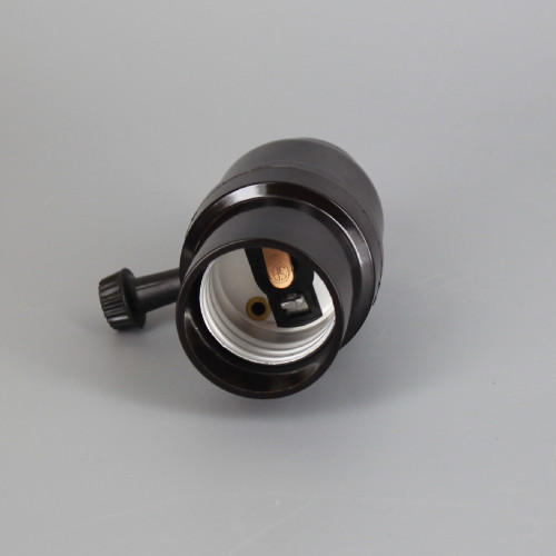 Black E-26 Phenolic Smooth Skirt 3-Way Turn Socket with 1/4ips. Bottom