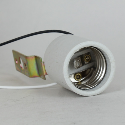 E-26 Base Porcelain Lamp Socket with 7J13 Metal Mouning Bracket. Prewired with 18/1 Wire Leads