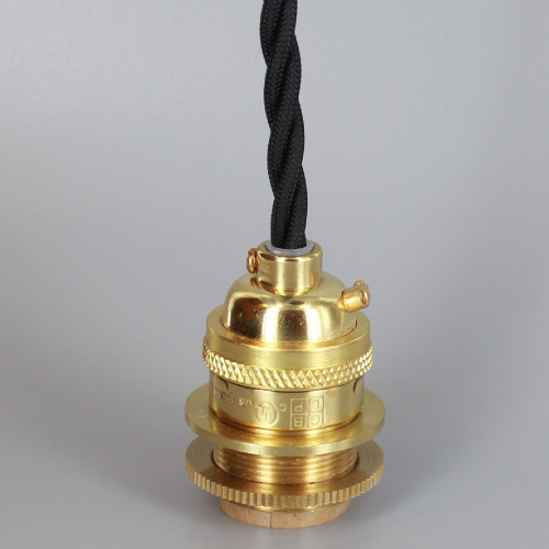 Polished Brass E-26 Base Keyless Lamp Socket Pre-Wired with 6Ft Twisted  Black Nylon Overbraid