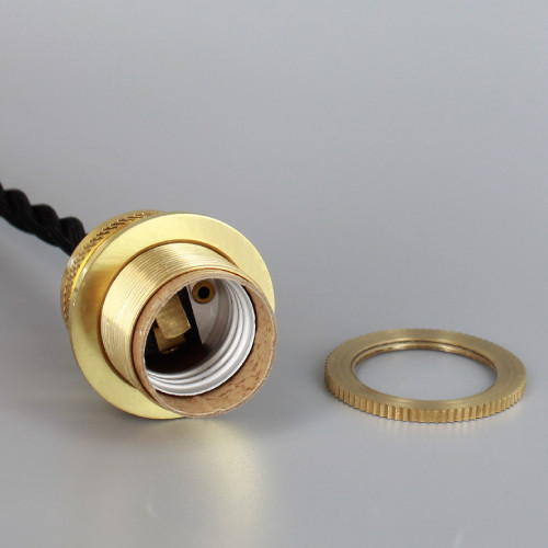 Polished Brass E-26 Base Keyless Lamp Socket Pre-Wired with 6Ft Twisted  Black Nylon Overbraid