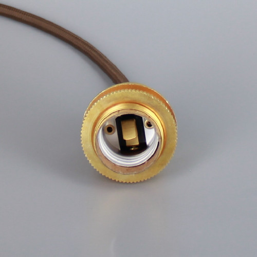 UNFINISHED BRASS METAL E-26 BASE KEYLESS Lamp Socket Pre-Wired with 6Ft Long Brown Nylon Overbraid