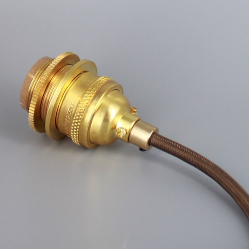 UNFINISHED BRASS METAL E-26 BASE KEYLESS Lamp Socket Pre-Wired with 6Ft Long Brown Nylon Overbraid