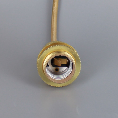 Polished Brass Metal E-26 Base Keyless Lamp Socket Pre-Wired with 6Ft Long Gold Nylon Overbraid