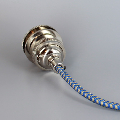 Polished Nickel Metal Base Keyless Lamp Socket Pre-Wired with 6Ft Long Blue/Gold Nylon Overbraid