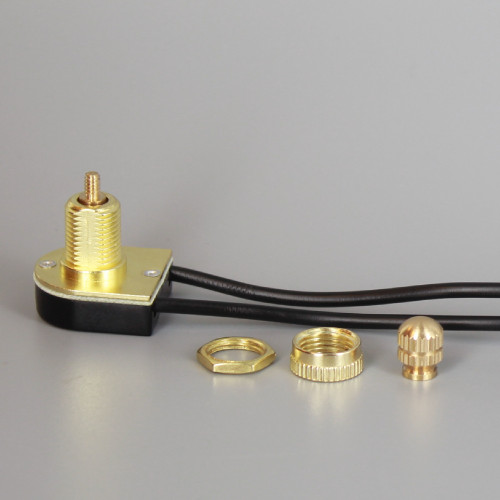 3/8in Shank On/Off Rotary Lamp Switch with Removeable Knob and Wire Leads - Brass Plated