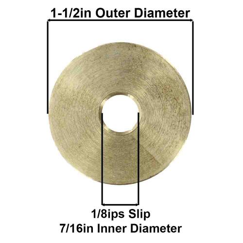 1-1/2in Diameter - Solid Brass Washer - 1/8ips Slip Center Hole - Unfinished Brass