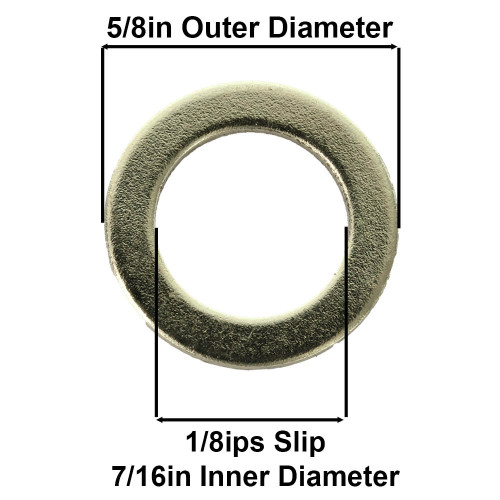 5/8 in. BRASS PLATED STEEL WASHER WITH 1/8ips (7/16in) SLIP THROUGH HOLE. 18 GAUGE (1/20in) THICK.