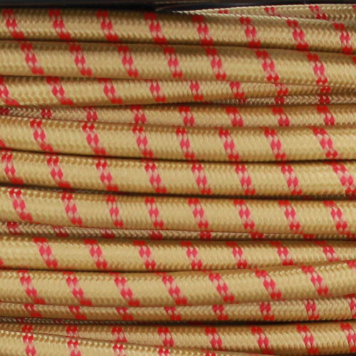 18/2 SVT-B Gold/Red 2 Tic Tracer Pattern Nylon Fabric Cloth Covered Pendant And Lamp Wire
