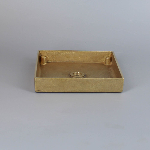 1/8ips Center Hole - 4in Square Cast Brass Canopy/Base - Unfinished Brass