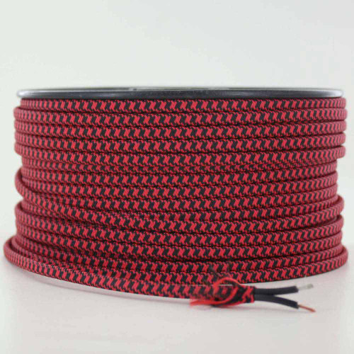 18/2 SPT1-B Red/Black Hounds Tooth Pattern Nylon Fabric Cloth Covered Lamp and Lighting Wire