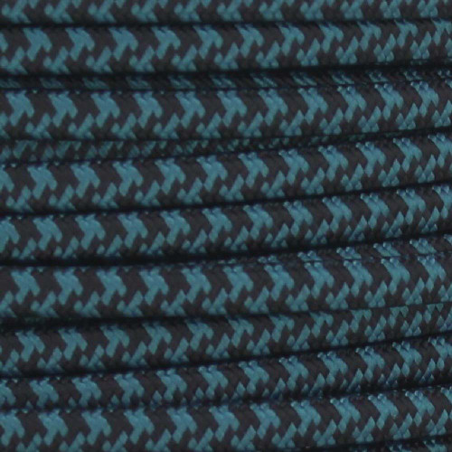 18/2 SPT1-B Black/Teal Hounds Tooth Pattern Nylon Fabric Cloth Covered Lamp and Lighting Wire