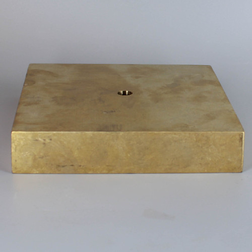 1/8ips Center Hole - 6in Square Cast Brass Canopy/Base - Unfinished Brass