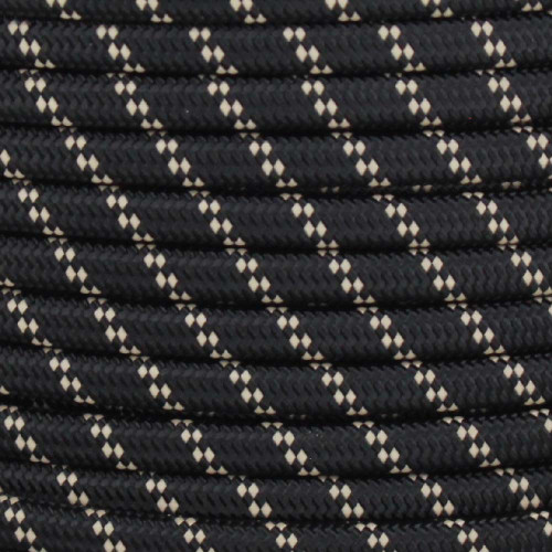 18/2 SPT1-B  Black with Beige 2 Line Pattern Nylon Fabric Cloth Covered Lamp and Lighting Wire