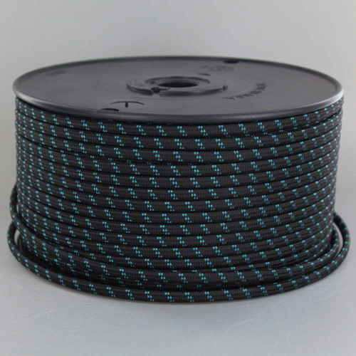 18/2 SPT1-B Black with Turquois 2 Line Pattern Nylon Fabric Cloth Covered Lamp and Lighting Wire