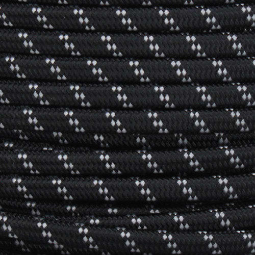 18/2 SPT1-B  Black with White 2 Line Pattern Nylon Fabric Cloth Covered Lamp and Lighting Wire