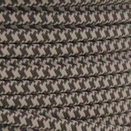 18/2 SPT2-B Brown/Beige Hounds Tooth Pattern Nylon Fabric Cloth Covered Lamp and Lighting Wire.