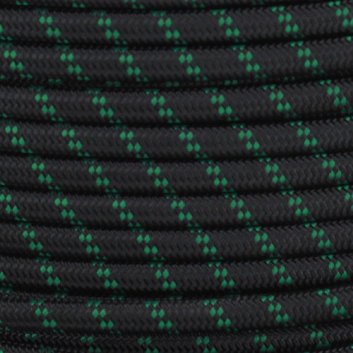 18/2 SPT2-B Black with Green 2 Line Pattern Nylon Fabric Cloth Covered Lamp and Lighting Wire