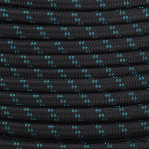 18/2 SPT2-B Black with Teal 2 Line Pattern Nylon Fabric Cloth Covered Lamp and Lighting Wire