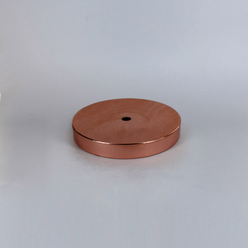 1/8ips Center Hole - 5in Flat Canopy/Base without Wire Way - Polished Copper with Rolled Bottom Edge Felt Return.