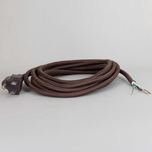 12ft. Brown Cloth Covered 18/3 SVT 3-Prong Grounded Cordset with Molded Plug