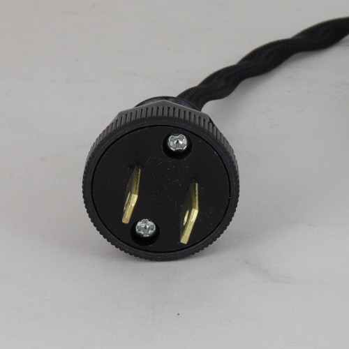 8ft Long Black 18/2 SPT-2 Type Bungalow Style Powercord with Phenolic Polarized Plug