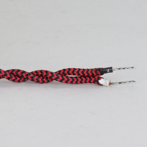 12ft. Black/Red Zig Zag Pattern Twisted Two Conductor Wire Cordset with Antique Style Plug