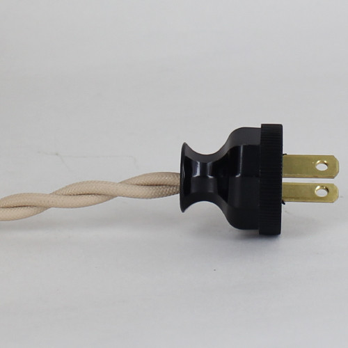 8ft Long Beige Twisted 18/2 SPT-2 Type UL Listed Powercord WITH BLACK PHENOLIC PLUG