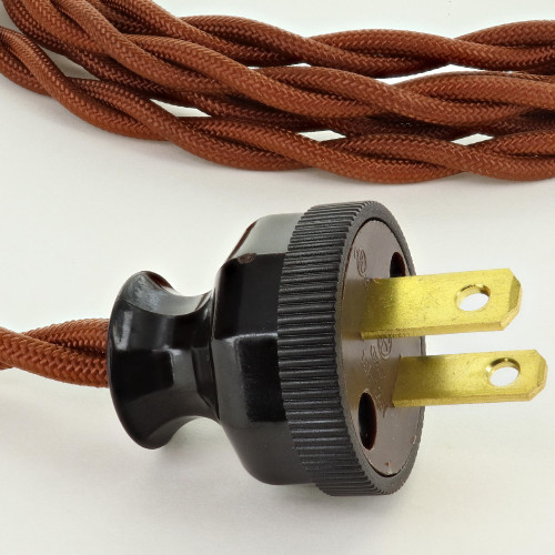 8ft Long Copper Twisted 18/2 SPT-2 Type UL Listed Powercord WITH BLACK PHENOLIC PLUG