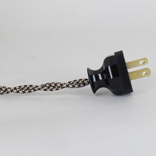 8ft Long Black/Beige Houndstooth Twisted 18/2 SPT-2 Type UL Listed Powercord WITH BLACK PLUG