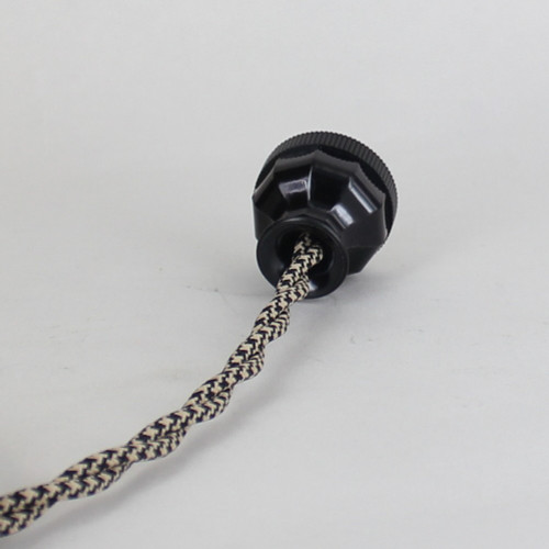 8ft Long Black/Beige Houndstooth Twisted 18/2 SPT-2 Type UL Listed Powercord WITH BLACK PLUG