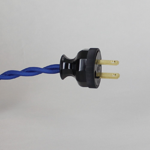 8ft Long Blue Twisted 18/2 SPT-2 Type UL Listed Powercord WITH BLACK PHENOLIC PLUG