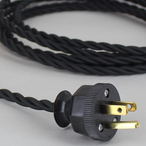 10ft Long Black Twisted 18/3 SPT-2 Type UL Listed Twisted Powercord WITH BLACK PHENOLIC PLUG