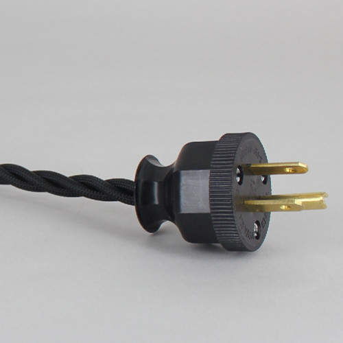 10ft Long Black Twisted 18/3 SPT-2 Type UL Listed Twisted Powercord WITH BLACK PHENOLIC PLUG