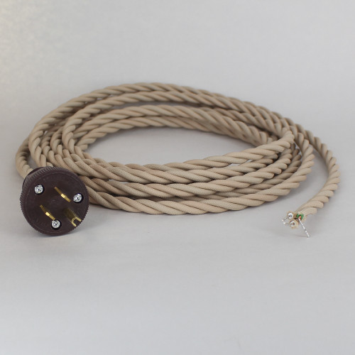 10ft Long Beige Twisted 18/3 SPT-2 Type UL Listed Twisted Powercord WITH BROWN PHENOLIC PLUG