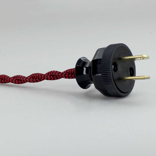 8ft Long Black/Red Zigzag Pattern Twisted 18/2 SPT-2 Type UL Listed Powercord WITH BLACK PLUG