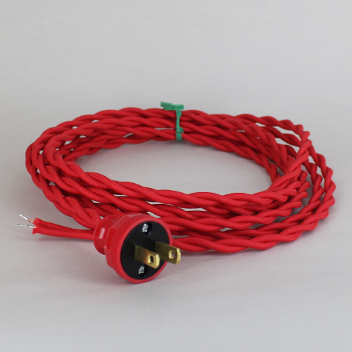 8ft Long Red Twisted 18/2 SPT-2 Type UL Listed Powercord with Red Phenolic Plug