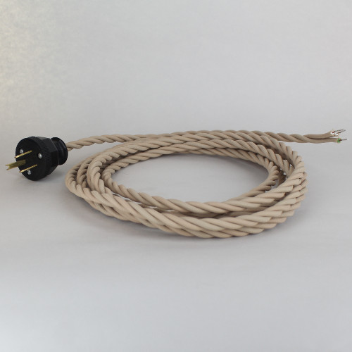 10ft Long Beige Twisted 18/3 SPT-2 Type UL Listed Twisted Powercord WITH BLACK PHENOLIC PLUG