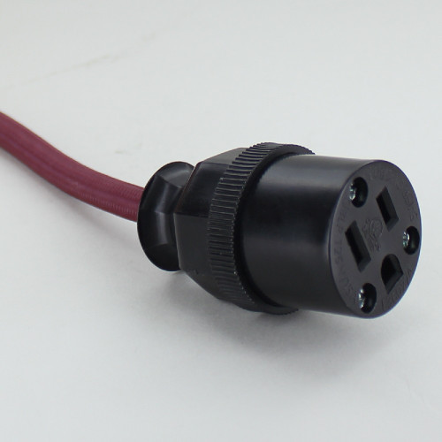 15ft Long Burgundy/Wine Cloth Covered Decorative Extension Cord with NEMA 15-5P Plug and Outlet.