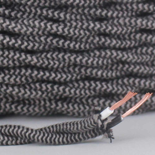 18/2 Twisted Black/Steel Zig-Zag Pattern Cotton Cloth Covered Wire